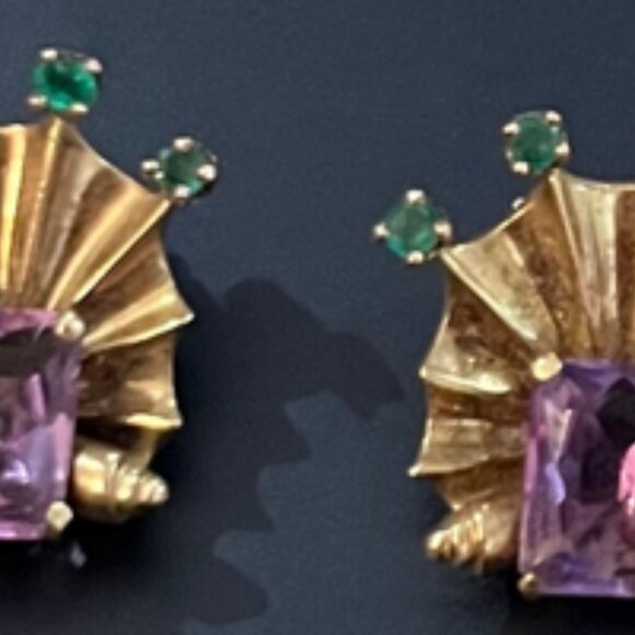 Vintage Art Deco Purple Gem Clip On Earrings - Picture 4 of 4